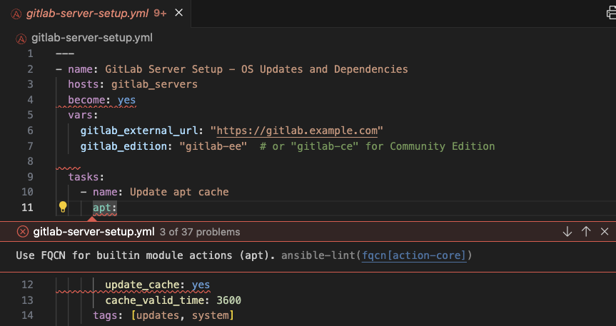 VS Code with Ansible lint error: Builtin module action FQCN